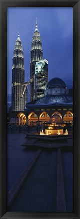 Framed Twin Towers Lit Up At Dusk, Petronas Towers, Kuala Lumpur, Malaysia Print