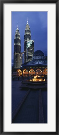 Framed Twin Towers Lit Up At Dusk, Petronas Towers, Kuala Lumpur, Malaysia Print