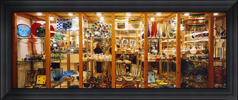 Framed Glassworks display in a store, Murano Glassworks, Murano, Venice, Italy Print