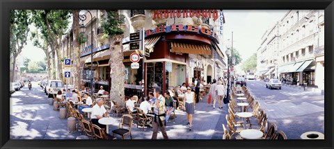 Framed Group of people at a sidewalk cafe, Paris, France Print