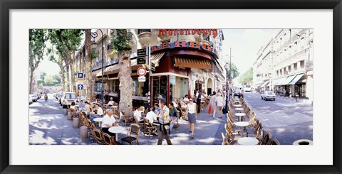Framed Group of people at a sidewalk cafe, Paris, France Print