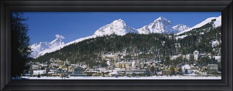 Framed Town On The Mountainside, Saint Moritz, Engadine Valley, Graubunden, Switzerland Print