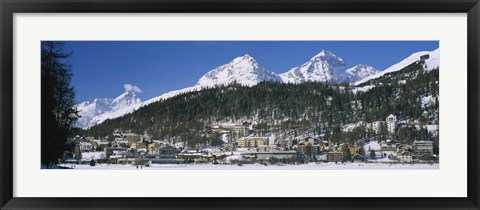 Framed Town On The Mountainside, Saint Moritz, Engadine Valley, Graubunden, Switzerland Print