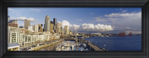 Framed High Angle View Of Boats Docked At A Harbor, Seattle, Washington State, USA Print