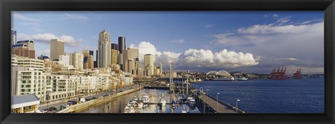 Framed High Angle View Of Boats Docked At A Harbor, Seattle, Washington State, USA Print