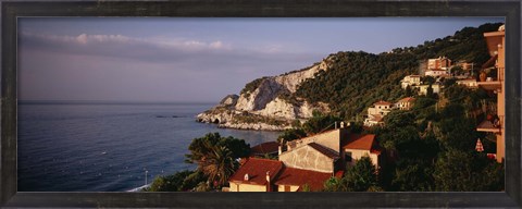 Framed High angle view of a city near the sea, Ligurian Sea, Italian Rivera, Bergeggi, Liguria, Italy Print