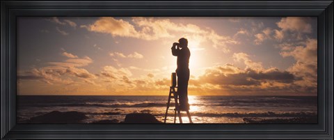 Framed Man Looking Through Binoculars In Silhouette Print