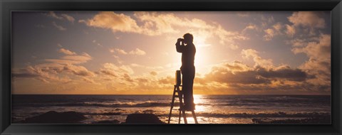 Framed Man Looking Through Binoculars In Silhouette Print