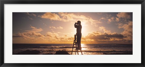 Framed Man Looking Through Binoculars In Silhouette Print