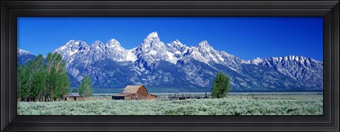 Framed Barn On Plain Before Mountains, Grand Teton National Park, Wyoming, USA Print
