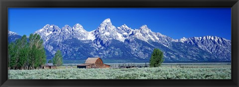 Framed Barn On Plain Before Mountains, Grand Teton National Park, Wyoming, USA Print