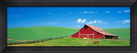 Framed Red Barn With Horses WA Print