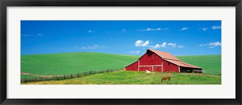 Framed Red Barn With Horses WA Print