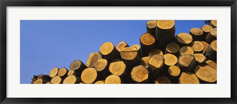 Framed Stack of wooden logs in a timber industry, Austria Print