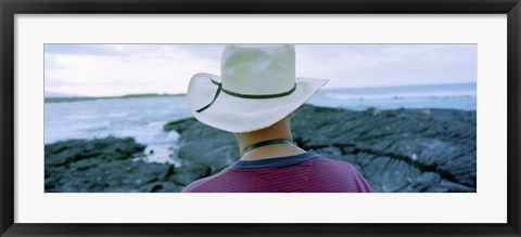 Framed Man with Straw Hat Galapagos Islands Ecuador Print