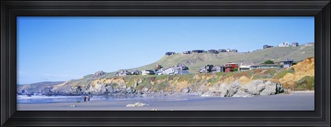 Framed Beach Houses On A Rocky Beach, Dillon Beach, California, USA Print