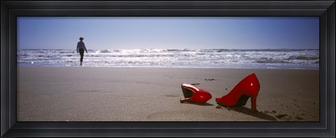Framed Woman And High Heels On Beach, California, USA Print