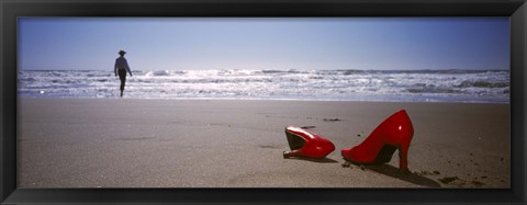 Framed Woman And High Heels On Beach, California, USA Print