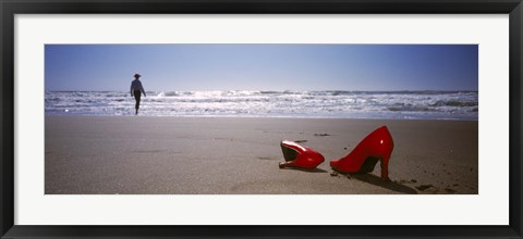 Framed Woman And High Heels On Beach, California, USA Print