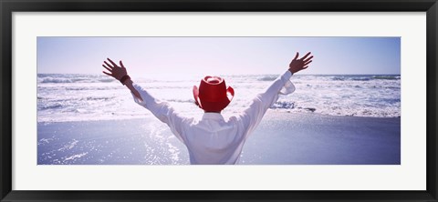 Framed Woman With Outstretched Arms On Beach, California, USA Print