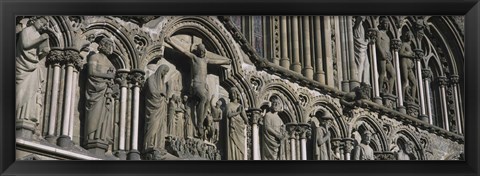 Framed Low angle view of statues carved on wall of a cathedral, Trondheim, Norway Print