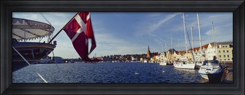 Framed Boats moored at the dock, Sonderborg, Denmark Print