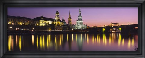 Framed Reflection Of Buildings On Water At Night, Dresden, Germany Print