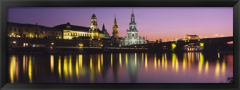 Framed Reflection Of Buildings On Water At Night, Dresden, Germany Print