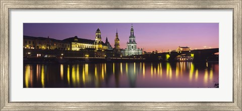 Framed Reflection Of Buildings On Water At Night, Dresden, Germany Print