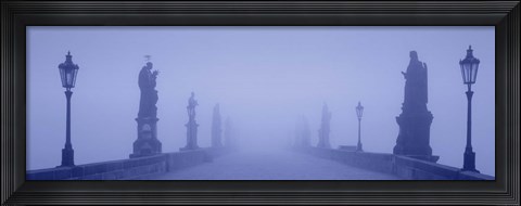 Framed Charles Bridge In Fog, Prague, Czech Republic Print