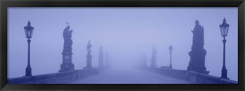 Framed Charles Bridge In Fog, Prague, Czech Republic Print