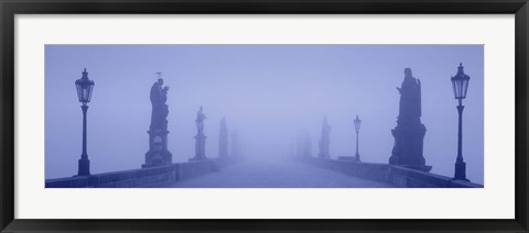 Framed Charles Bridge In Fog, Prague, Czech Republic Print