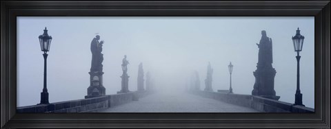 Framed Charles Bridge in Fog Prague Czech Republic Print