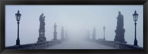 Framed Charles Bridge in Fog Prague Czech Republic Print