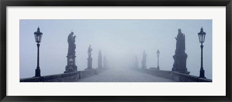 Framed Charles Bridge in Fog Prague Czech Republic Print