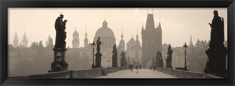 Framed Charles Bridge in the fog, Prague Czech Republic Print