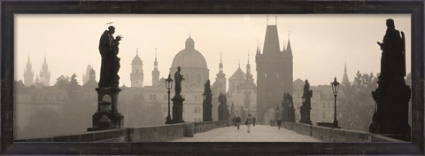 Framed Charles Bridge in the fog, Prague Czech Republic Print