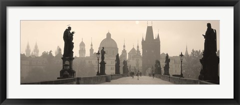 Framed Charles Bridge in the fog, Prague Czech Republic Print