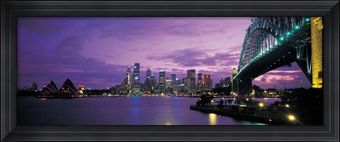 Framed Port Jackson, Sydney Harbor And Bridge Night, Sydney, Australia Print