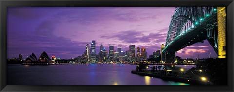 Framed Port Jackson, Sydney Harbor And Bridge Night, Sydney, Australia Print