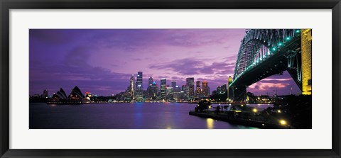 Framed Port Jackson, Sydney Harbor And Bridge Night, Sydney, Australia Print