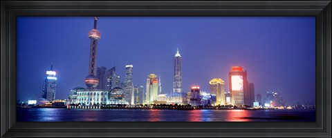 Framed Buildings lit up at dusk, Shanghai, China Print