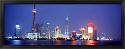 Framed Buildings lit up at dusk, Shanghai, China Print