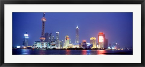 Framed Buildings lit up at dusk, Shanghai, China Print