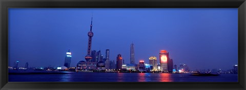 Framed Buildings at the waterfront lit up at dusk, Pudong, Shanghai, China Print