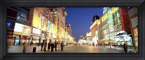 Framed Shops lit up at dusk, Wangfujing, Beijing, China Print