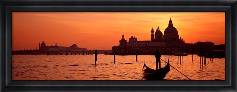 Framed Silhouette of a person on a gondola with a church in background, Santa Maria Della Salute, Grand Canal, Venice, Italy Print
