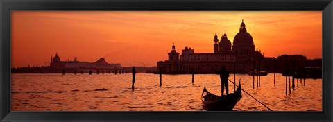 Framed Silhouette of a person on a gondola with a church in background, Santa Maria Della Salute, Grand Canal, Venice, Italy Print