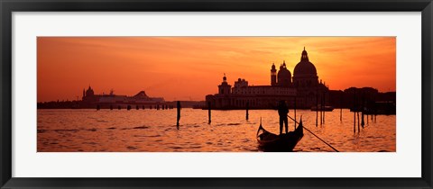 Framed Silhouette of a person on a gondola with a church in background, Santa Maria Della Salute, Grand Canal, Venice, Italy Print