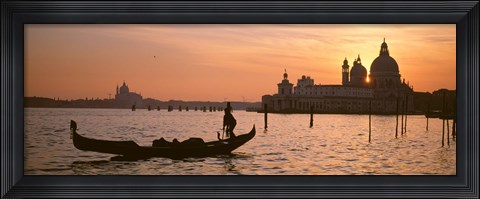 Framed Silhouette of a gondola in a canal at sunset, Santa Maria Della Salute, Venice, Italy Print
